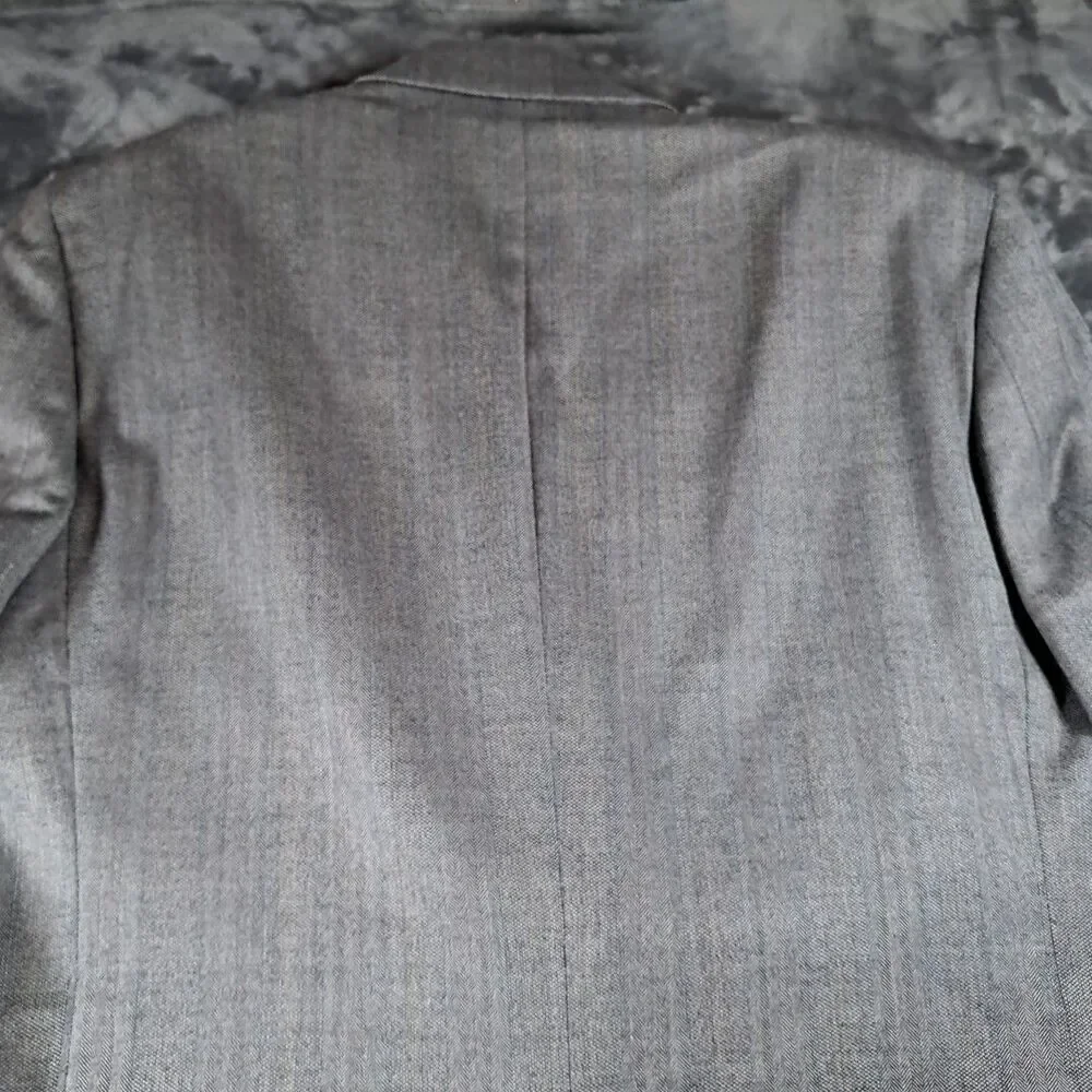 Ralph Lauren Silk Wool 2 Button Blazer 46L Blue Gray Herringbone Stripe Pattern